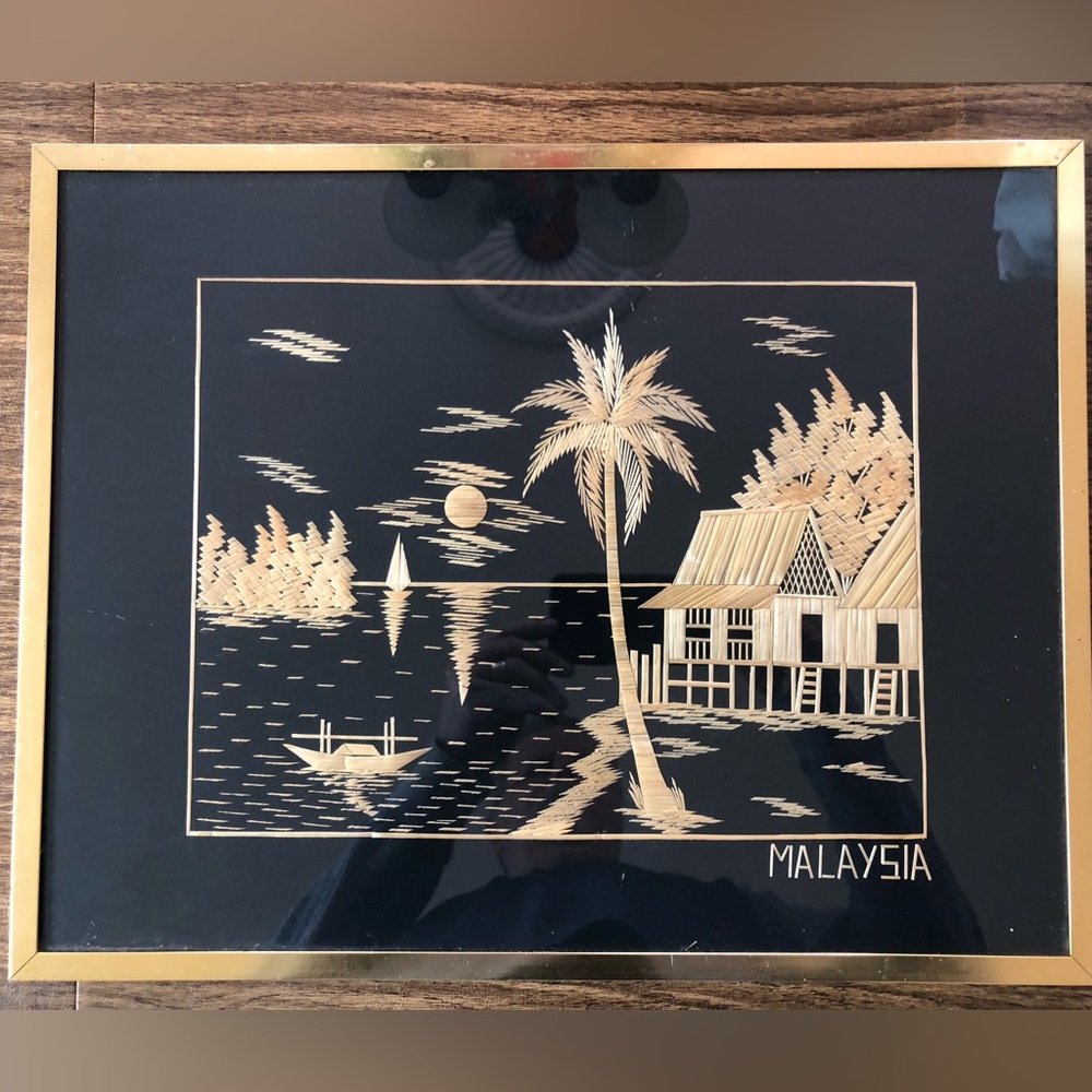 Framed Bamboo Straw Wall Art - “Malaysia”